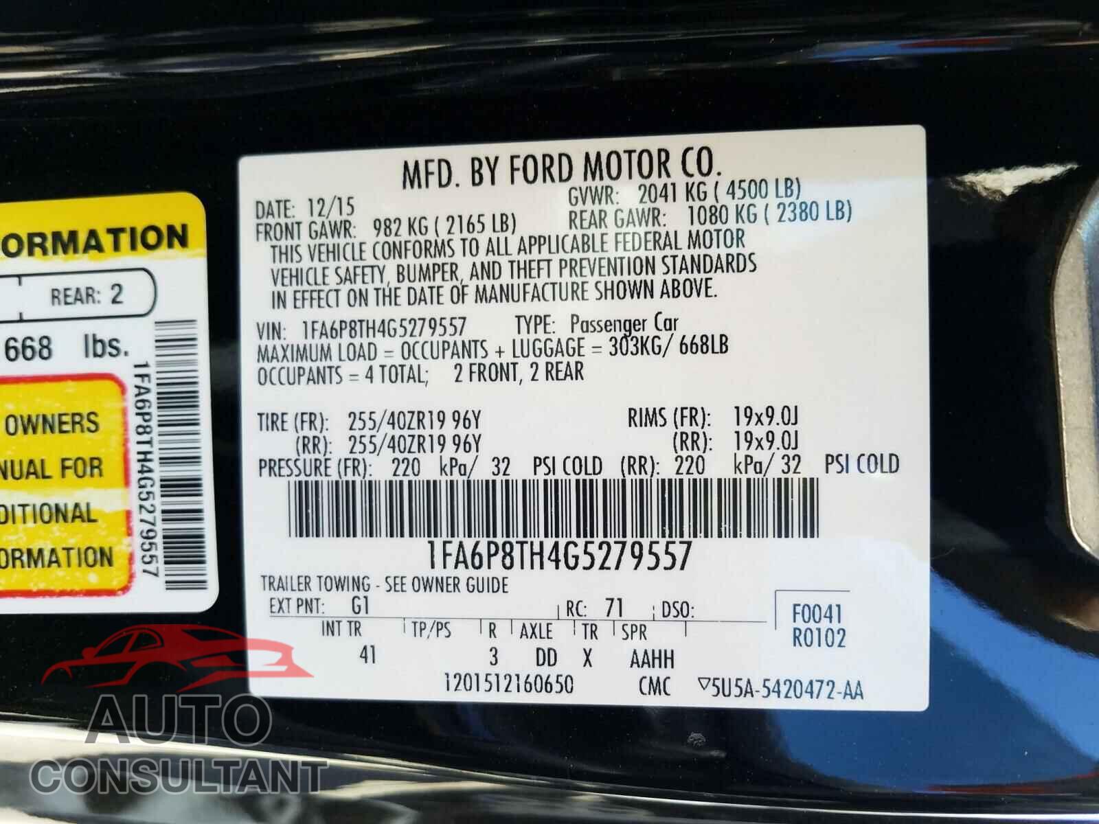 FORD MUSTANG 2016 - 1FA6P8TH4G5279557