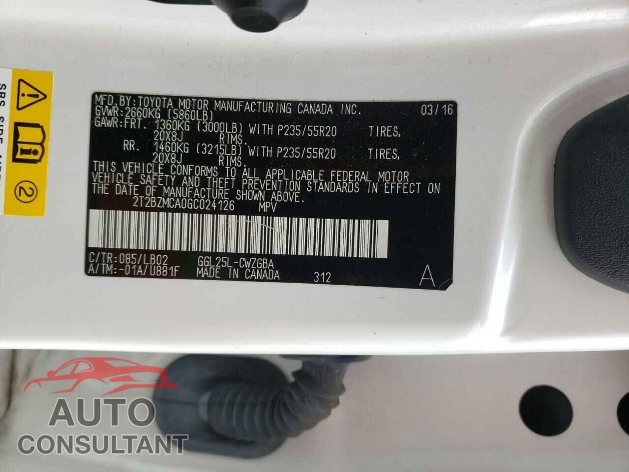 LEXUS RX350 2016 - 2T2BZMCA0GC024126