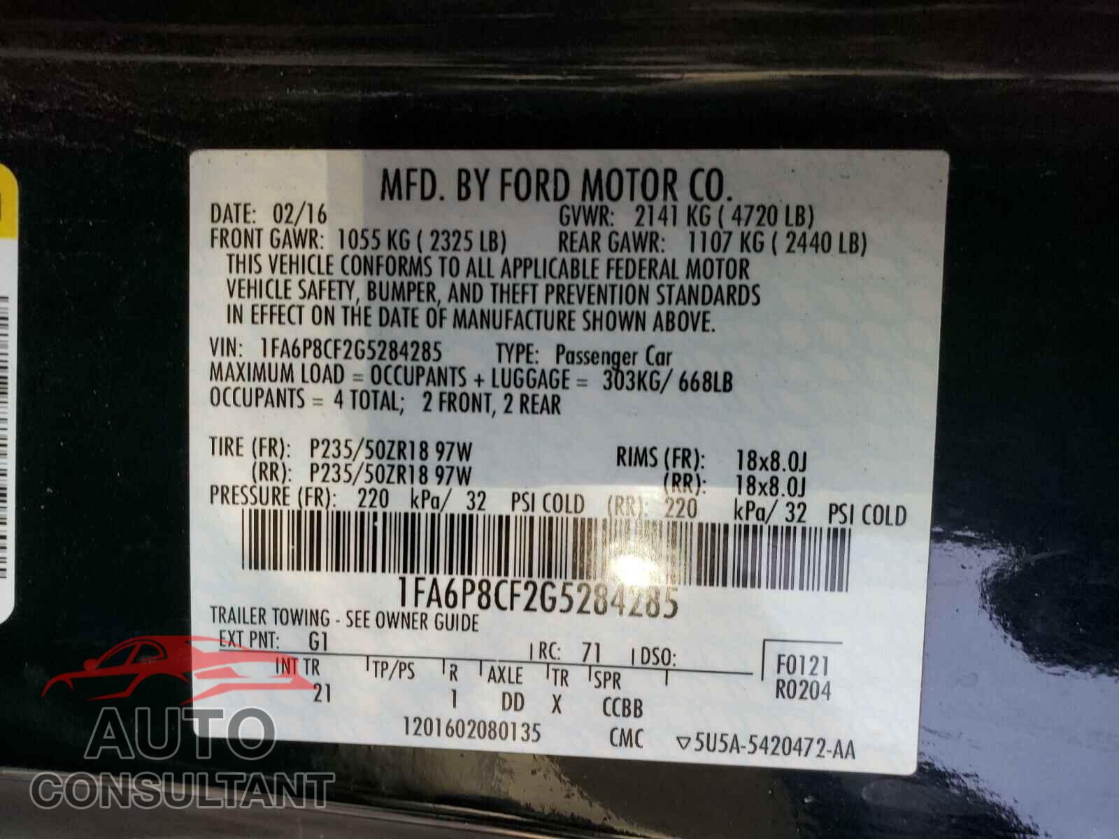 FORD MUSTANG 2016 - 1FA6P8CF2G5284285