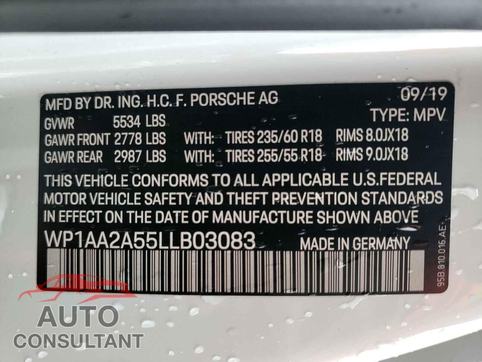 PORSCHE MACAN 2020 - WP1AA2A55LLB03083