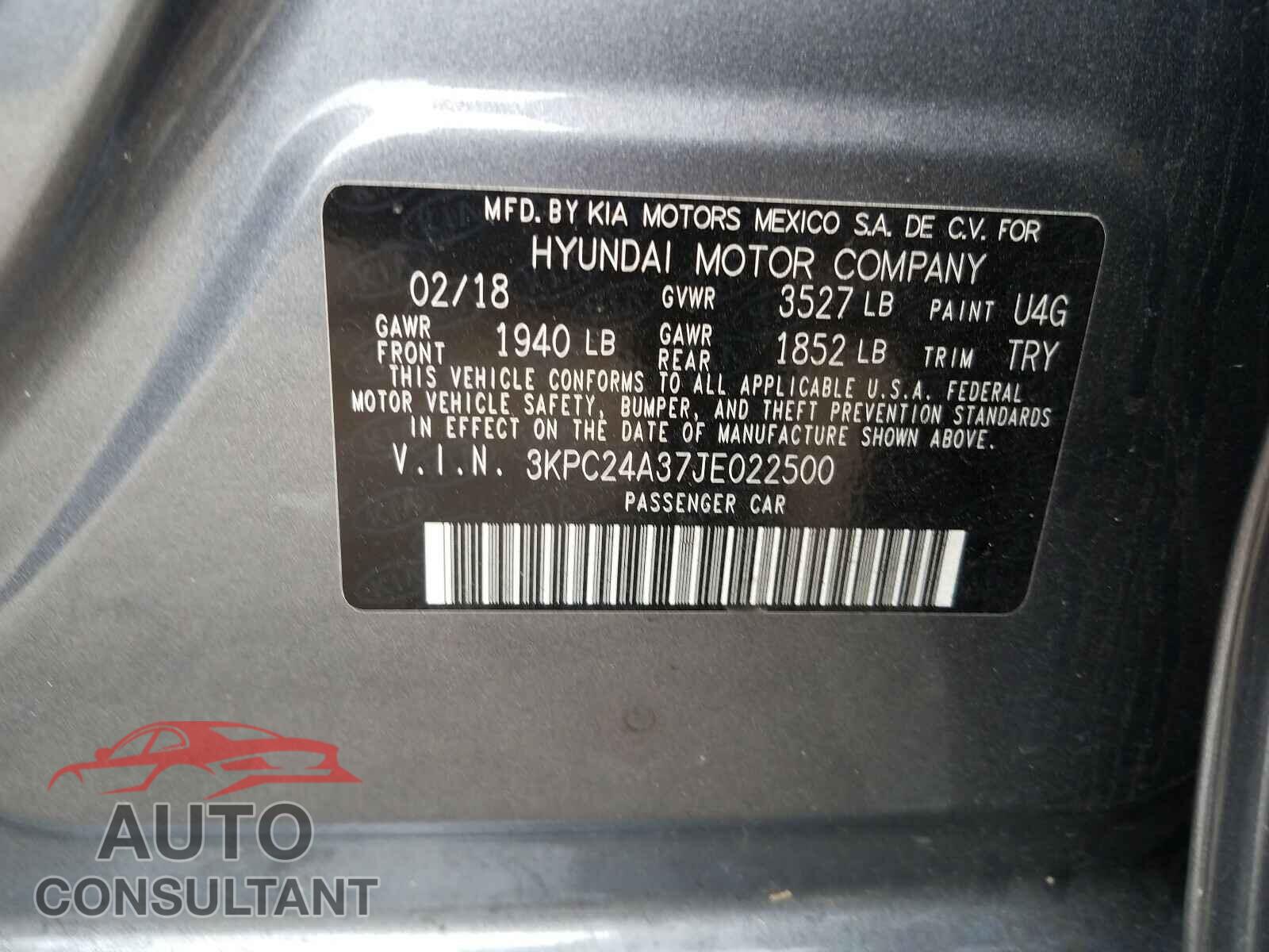 HYUNDAI ACCENT 2018 - 3KPC24A37JE022500
