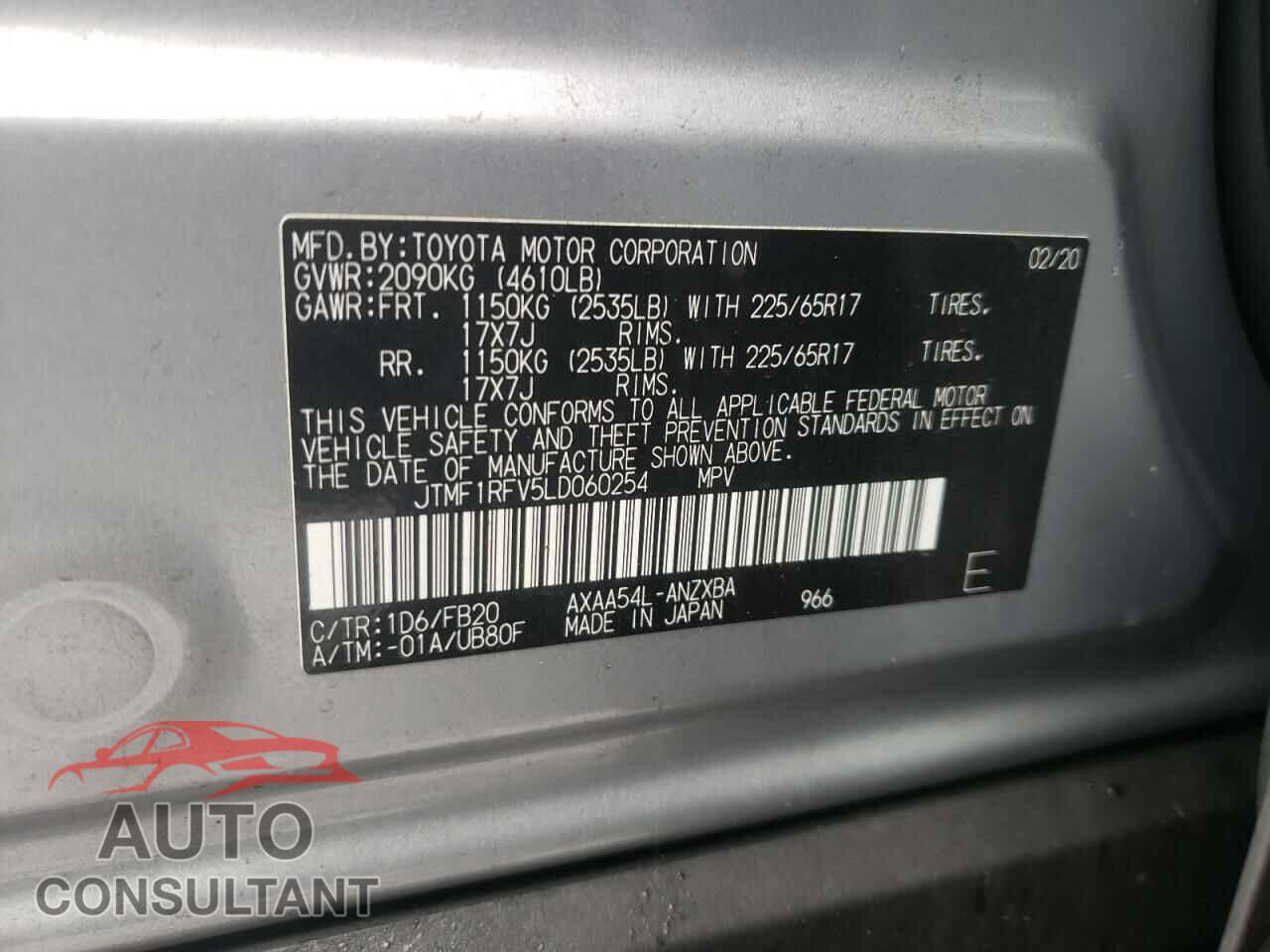 TOYOTA RAV4 2020 - JTMF1RFV5LD060254