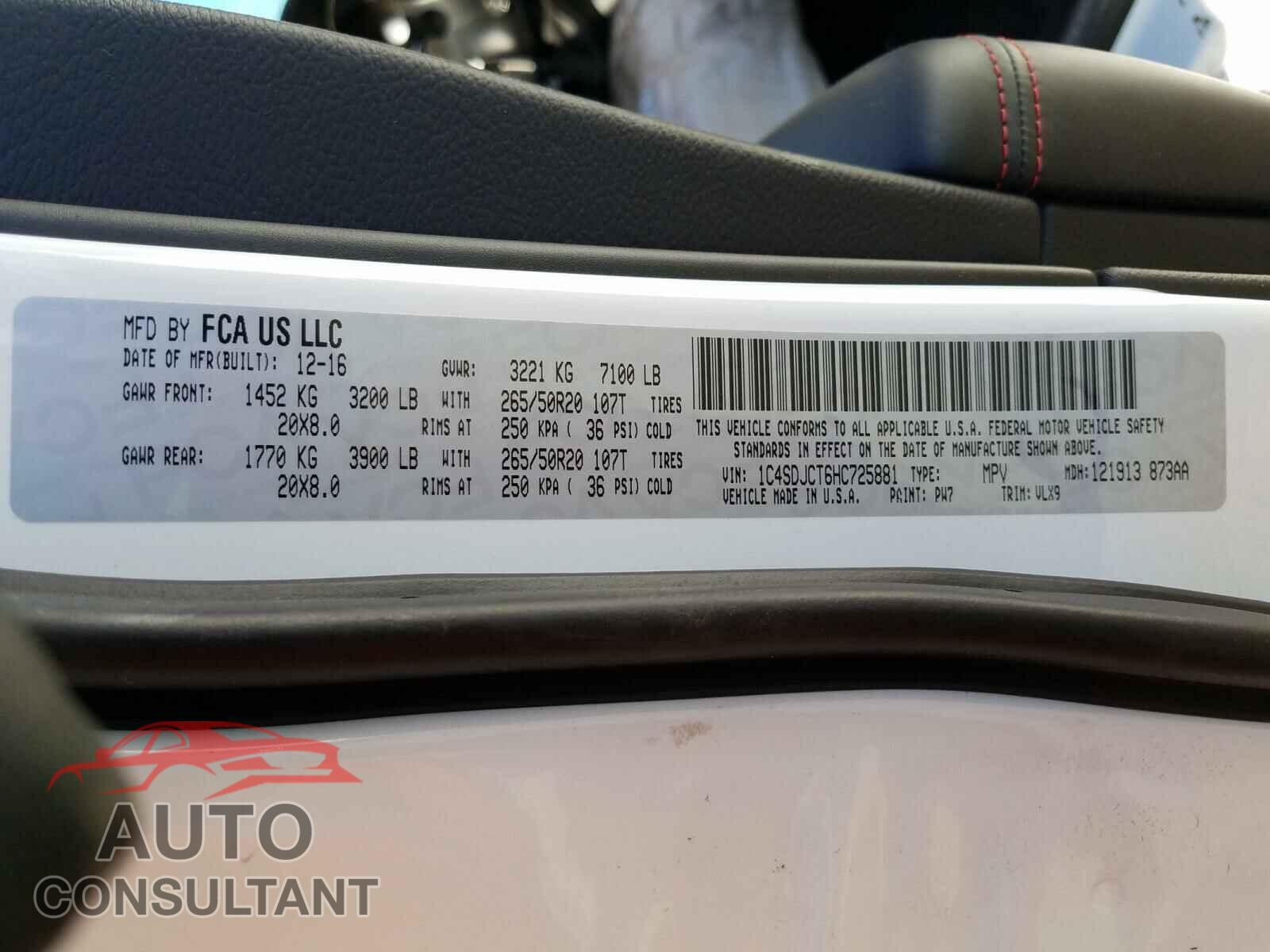 DODGE DURANGO 2017 - 1C4SDJCT6HC725881