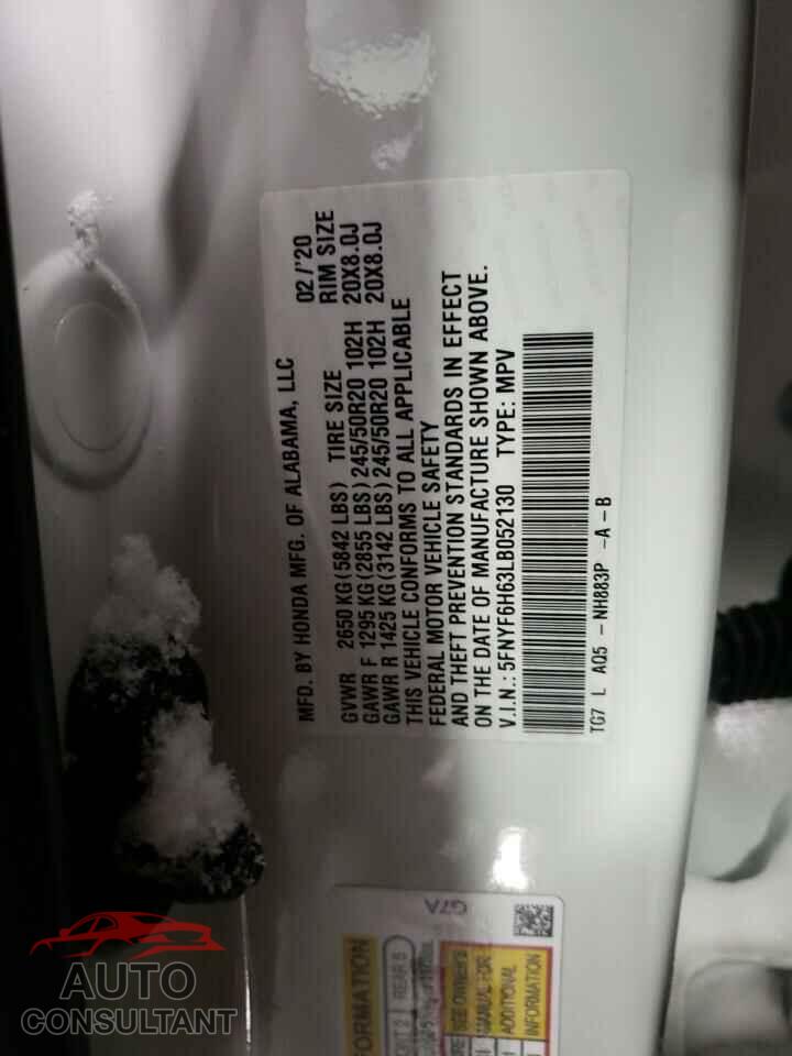 HONDA PILOT 2020 - 5FNYF6H63LB052130
