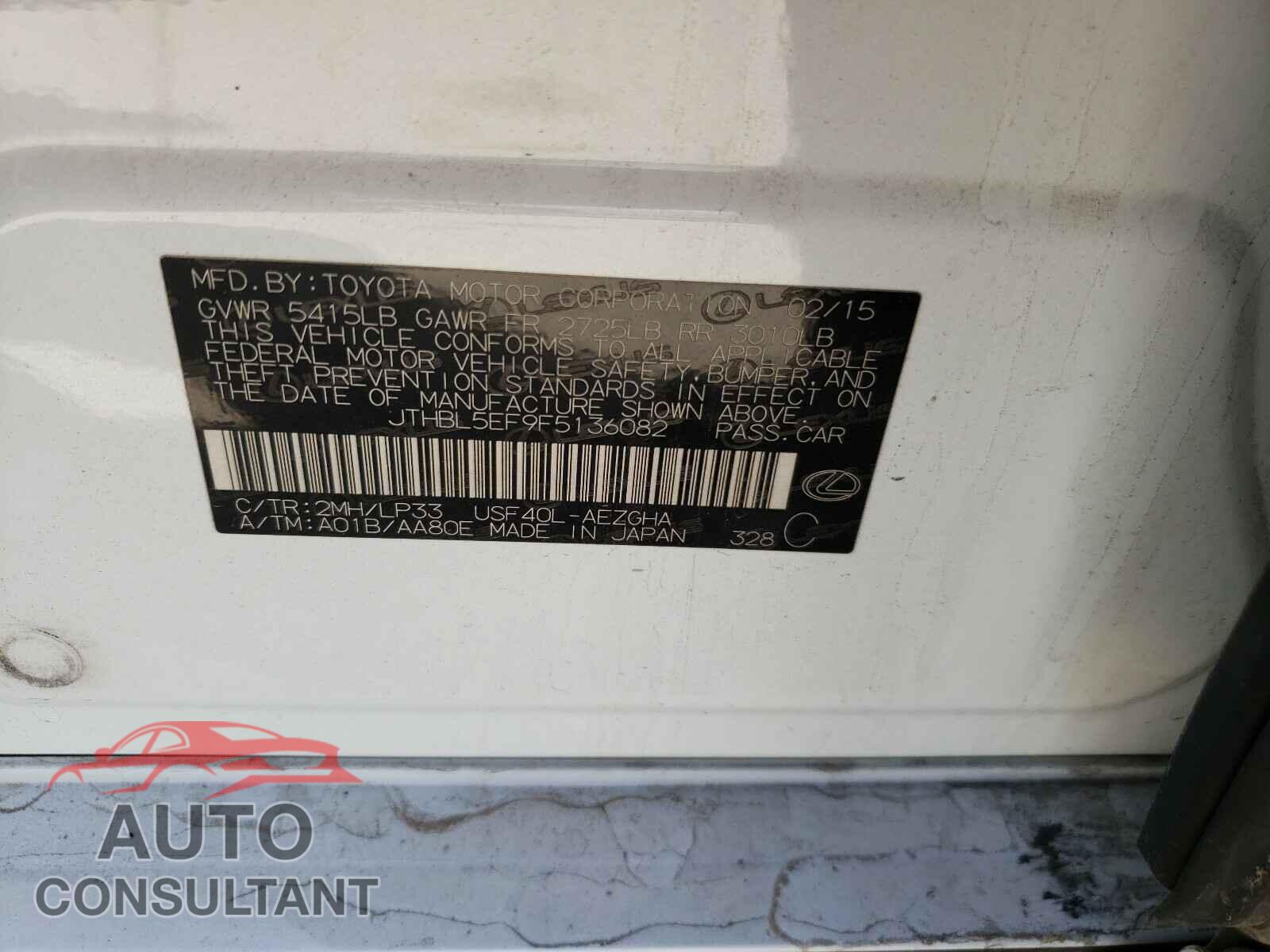 LEXUS LS460 2015 - JTHBL5EF9F5136082