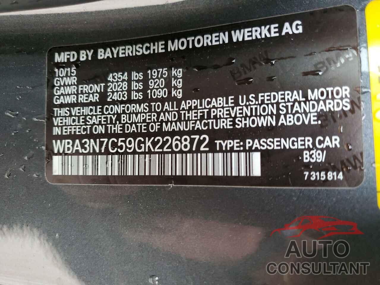 BMW 4 SERIES 2016 - WBA3N7C59GK226872