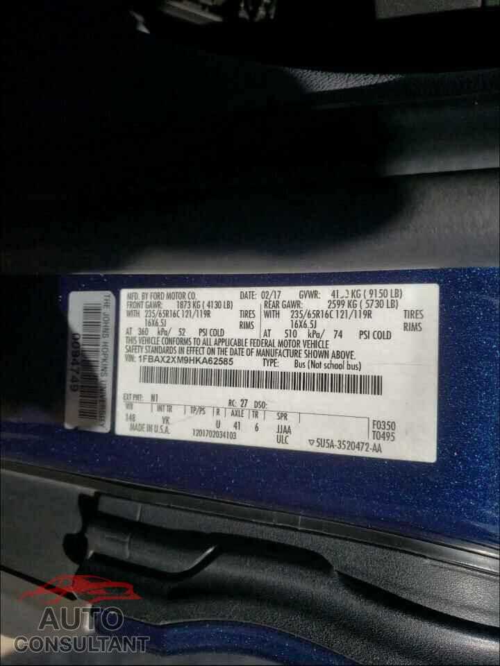 FORD TRANSIT CO 2017 - 1FBAX2XM9HKA62585