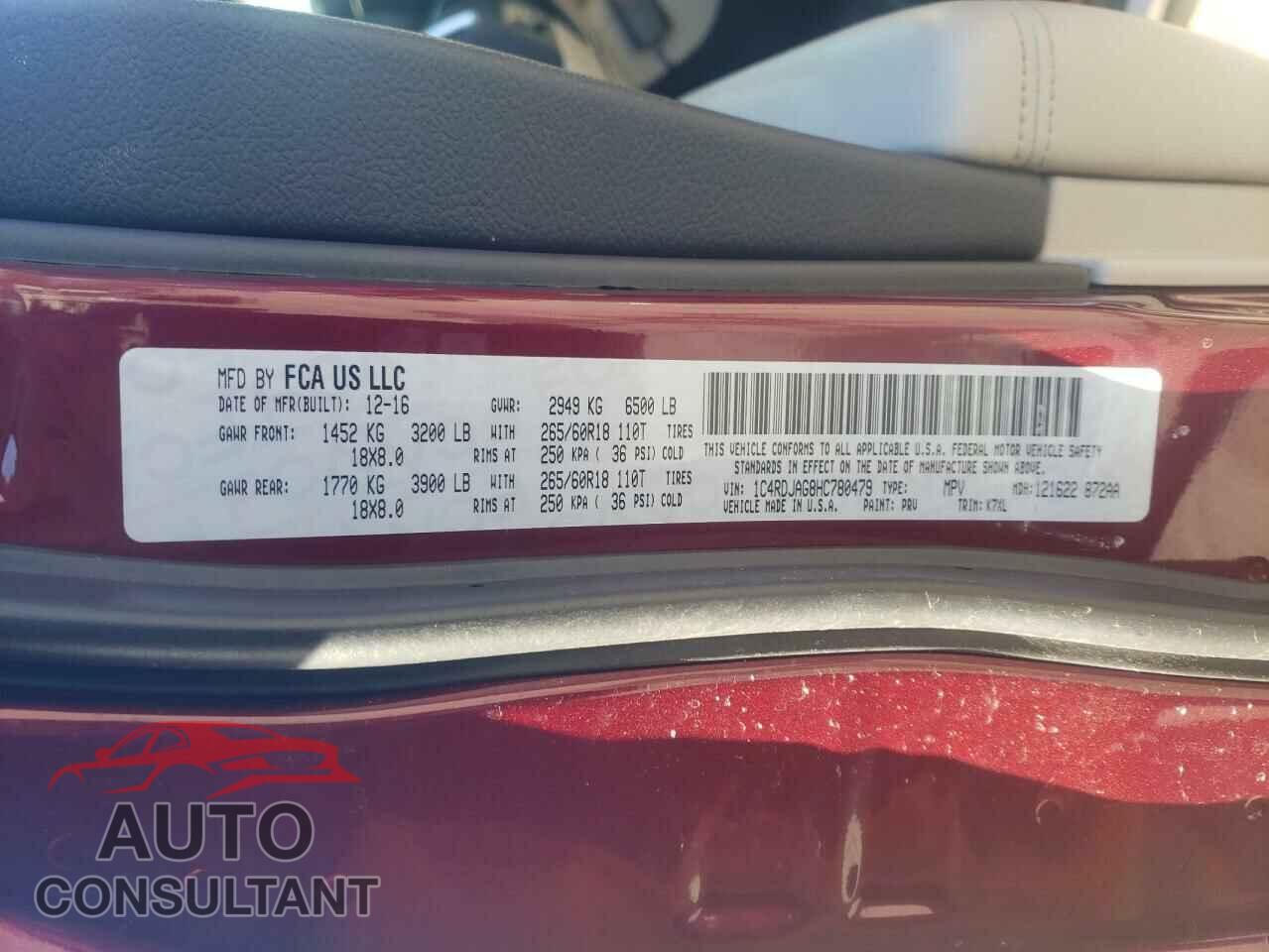 DODGE DURANGO 2017 - 1C4RDJAG8HC780479