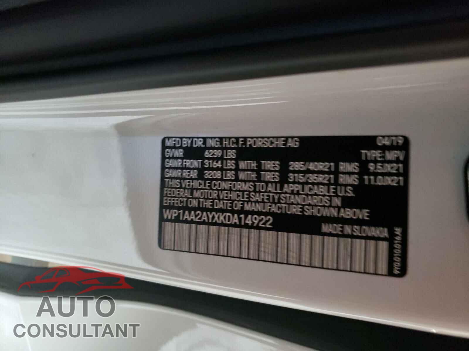 PORSCHE CAYENNE 2019 - WP1AA2AYXKDA14922