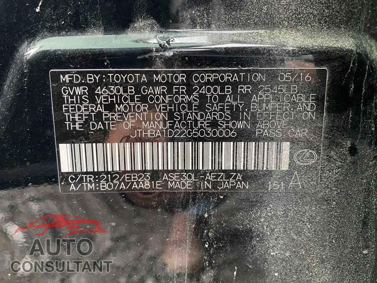 LEXUS IS 2016 - JTHBA1D22G5030006