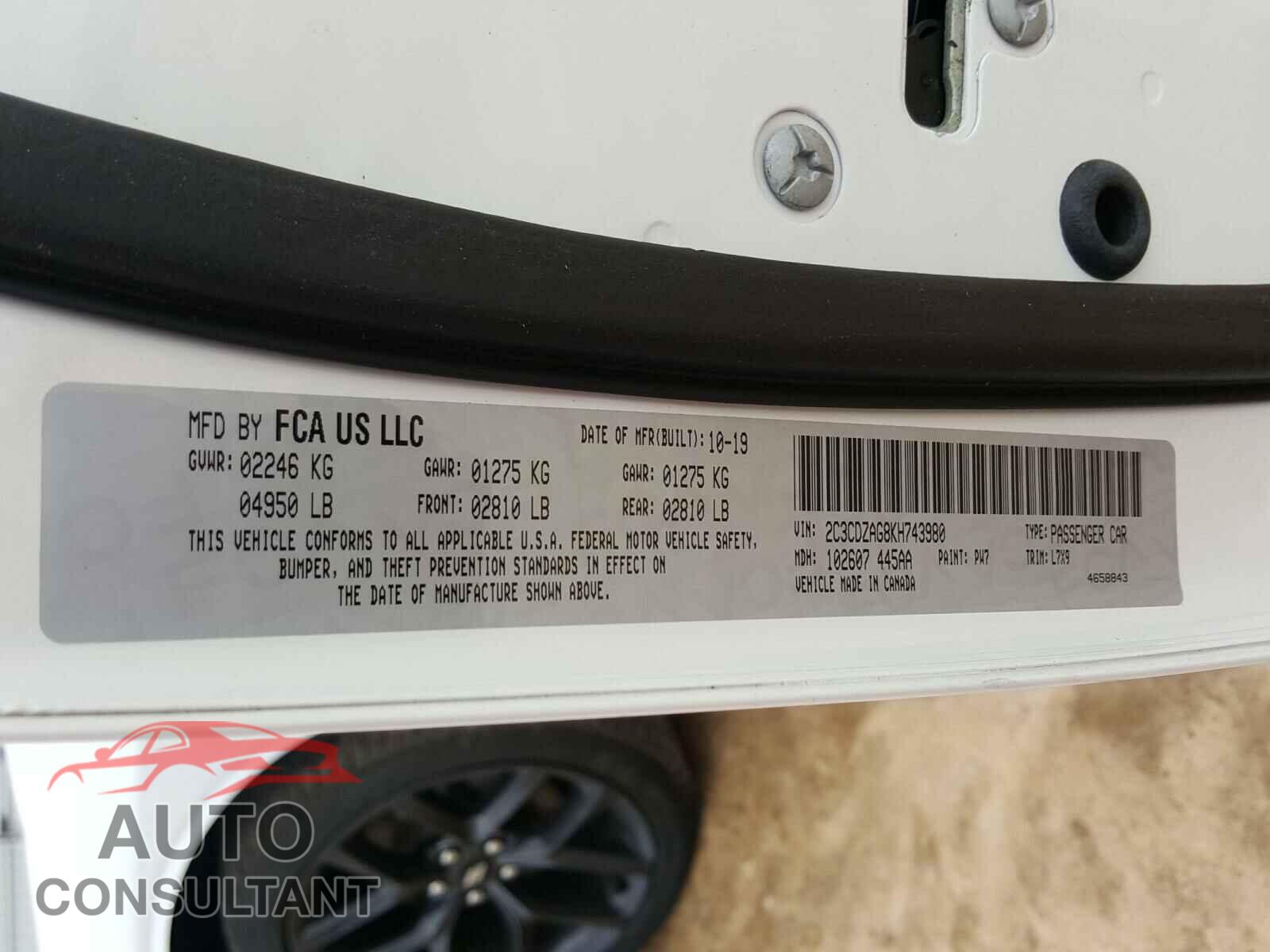DODGE CHALLENGER 2019 - 2C3CDZAG8KH743980