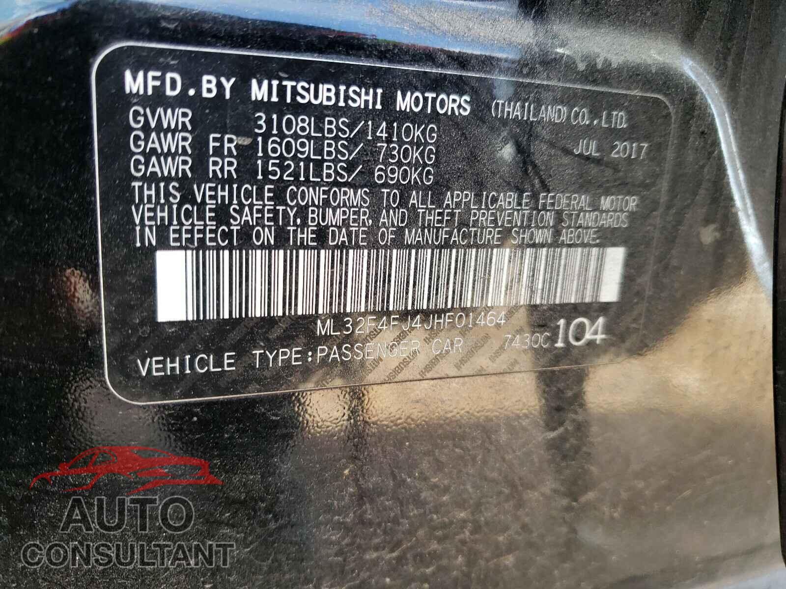 MITSUBISHI MIRAGE 2018 - ML32F4FJ4JHF01464