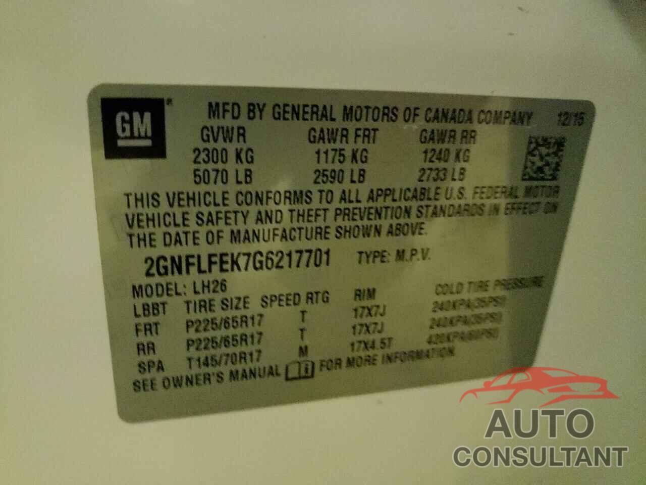 CHEVROLET EQUINOX 2016 - 2GNFLFEK7G6217701