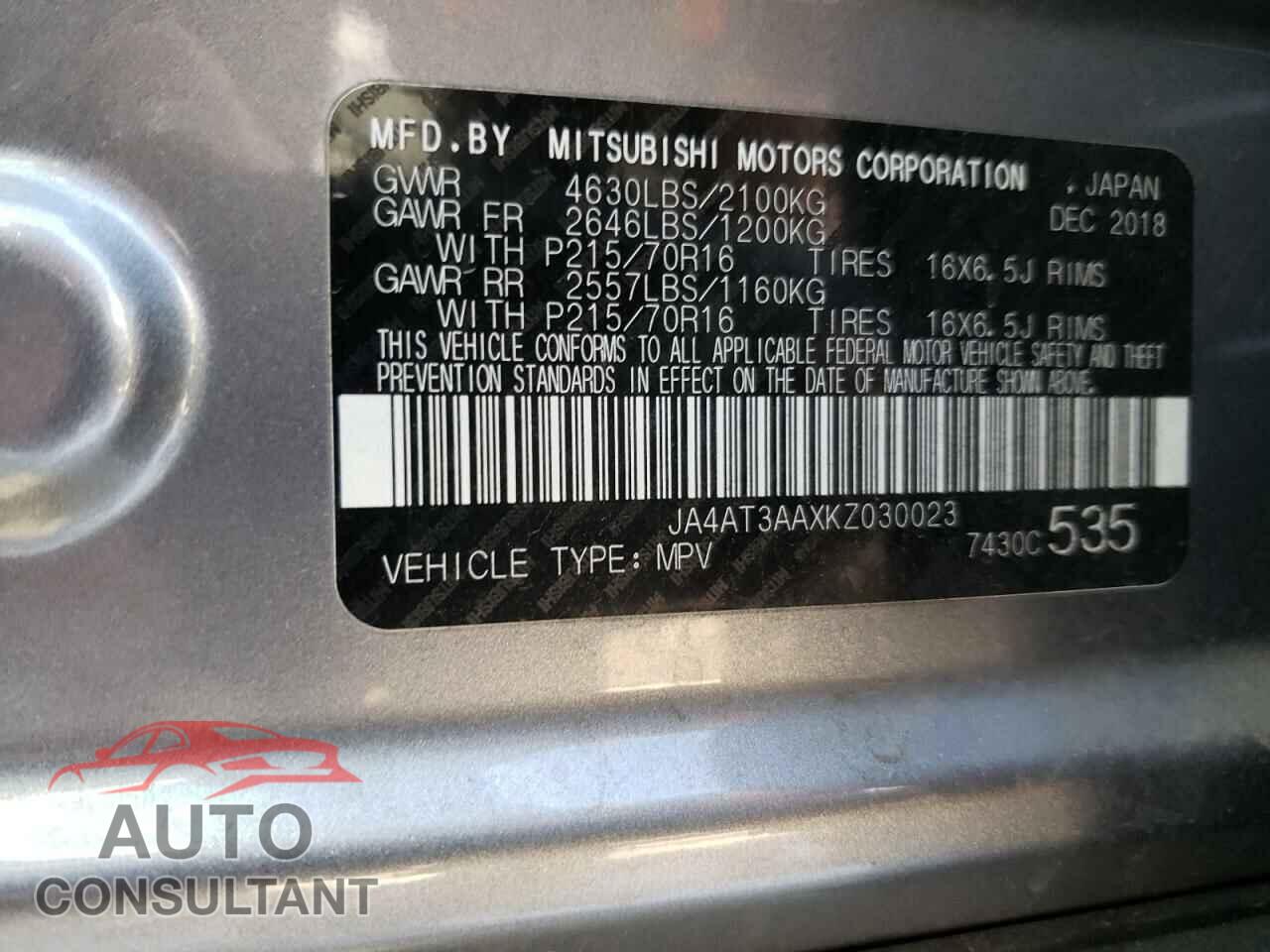 MITSUBISHI ECLIPSE 2019 - JA4AT3AAXKZ030023
