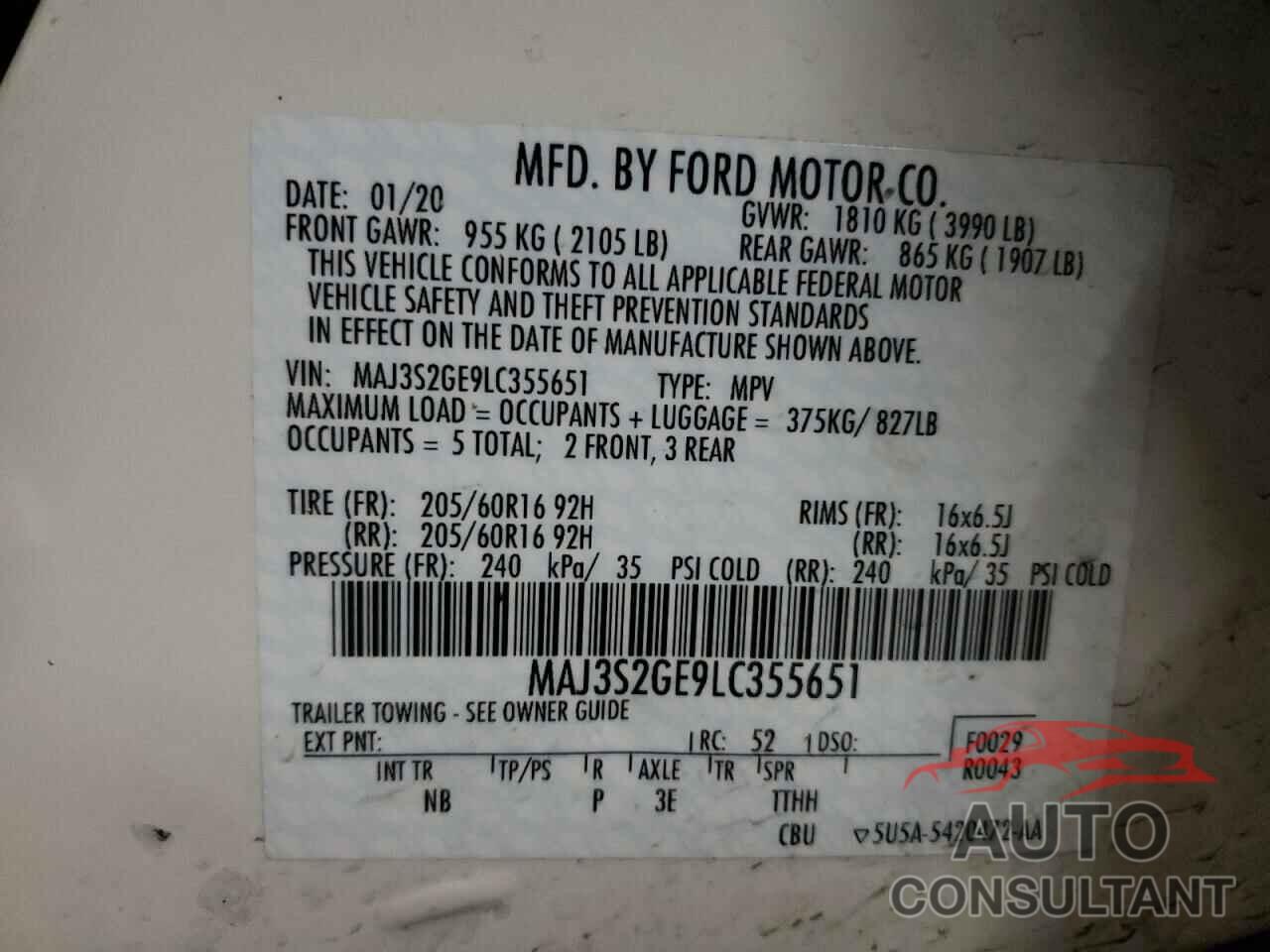 FORD ALL OTHER 2020 - 5XXGT4L32KG339962
