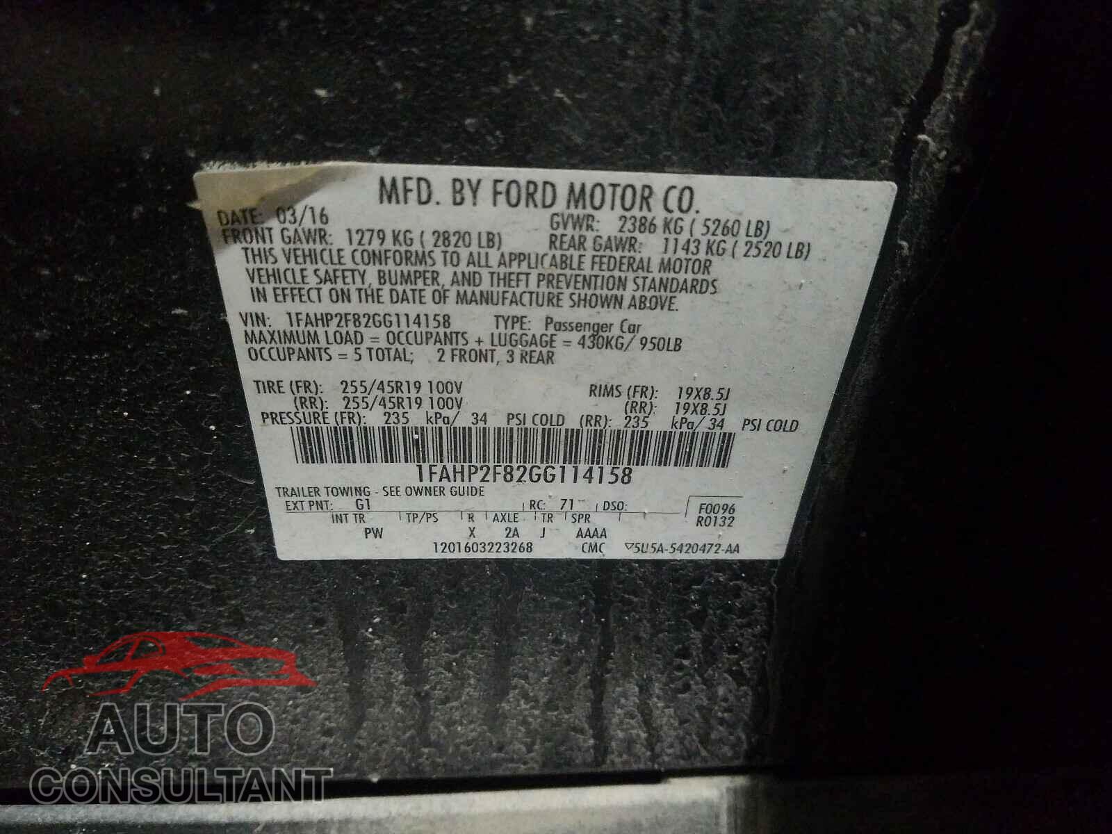 FORD TAURUS 2016 - 1FAHP2F82GG114158