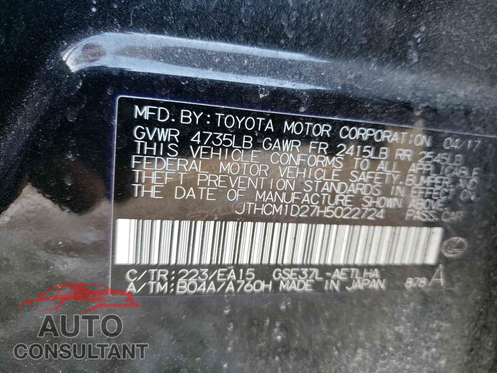 LEXUS IS 2017 - JTHCM1D27H5022724
