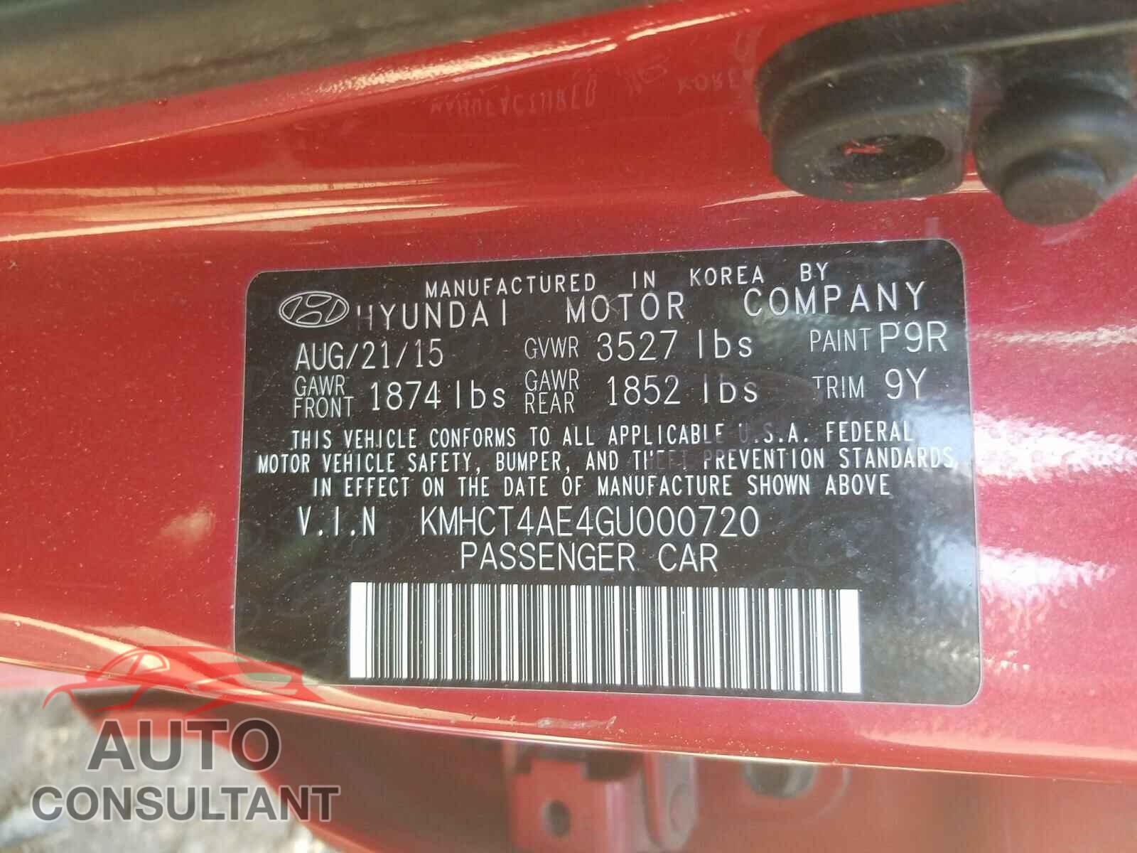 HYUNDAI ACCENT 2016 - KMHCT4AE4GU000720