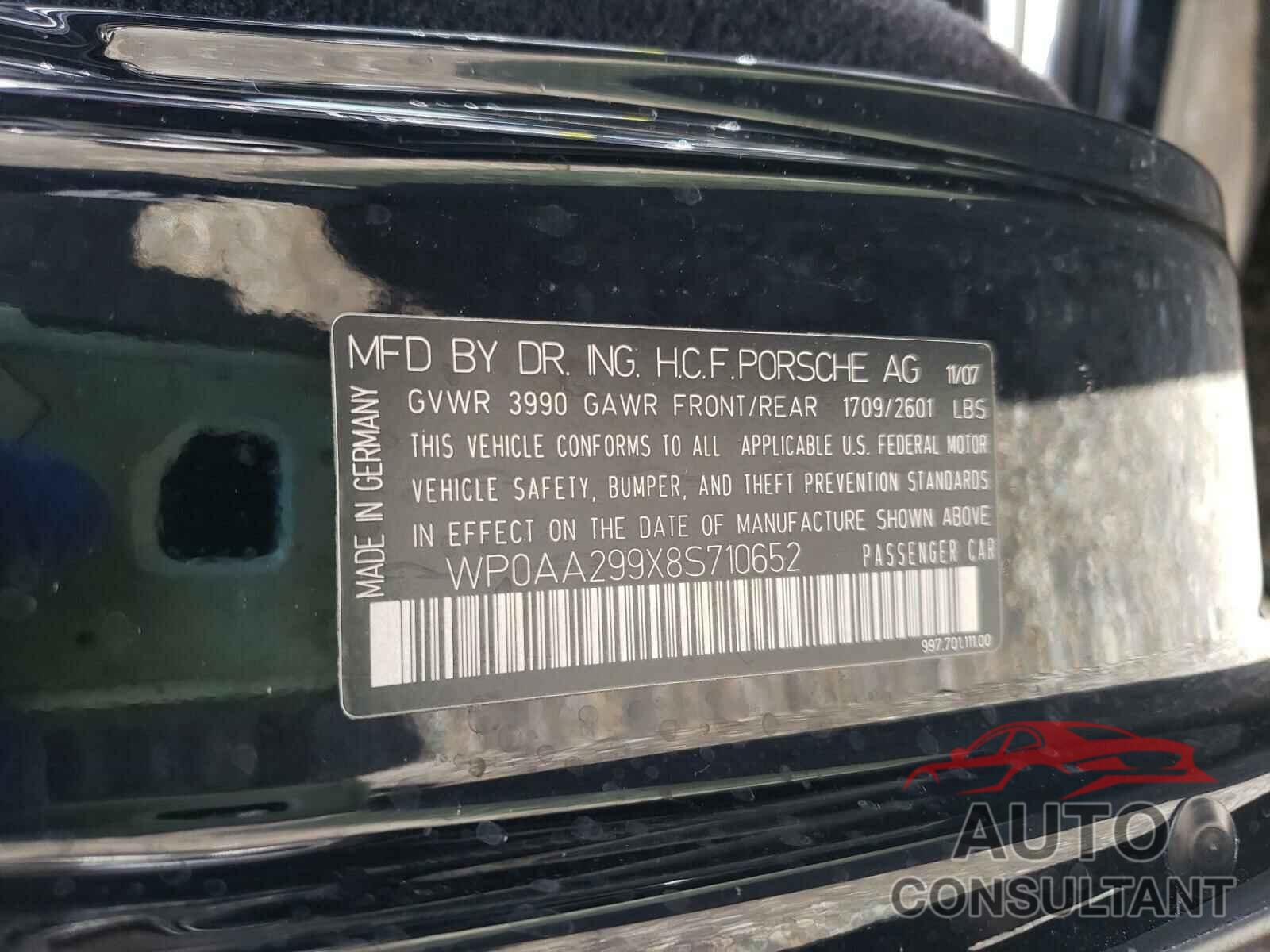 PORSCHE 911 2008 - WP0AA299X8S710652