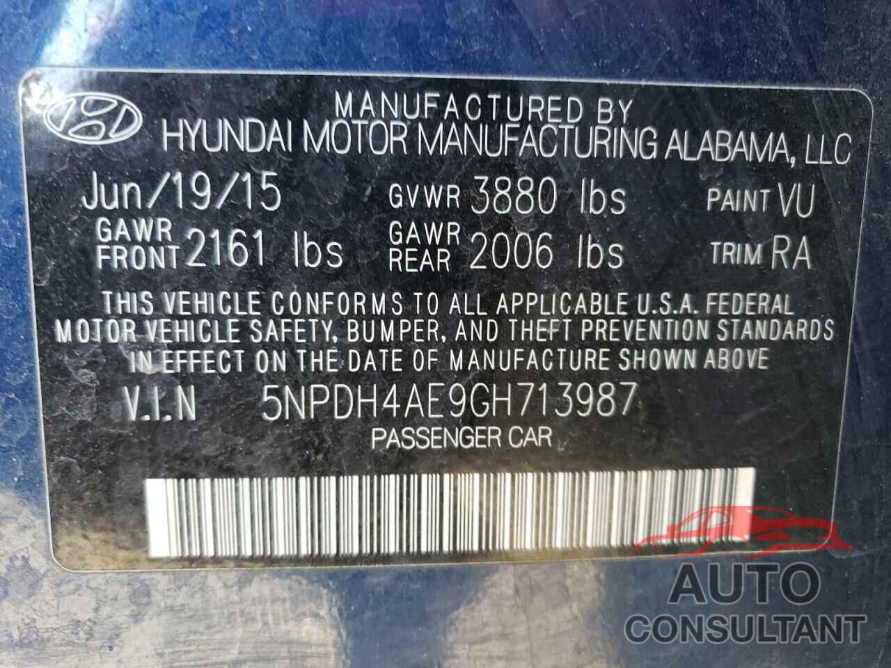 HYUNDAI ELANTRA 2016 - 5NPDH4AE9GH713987