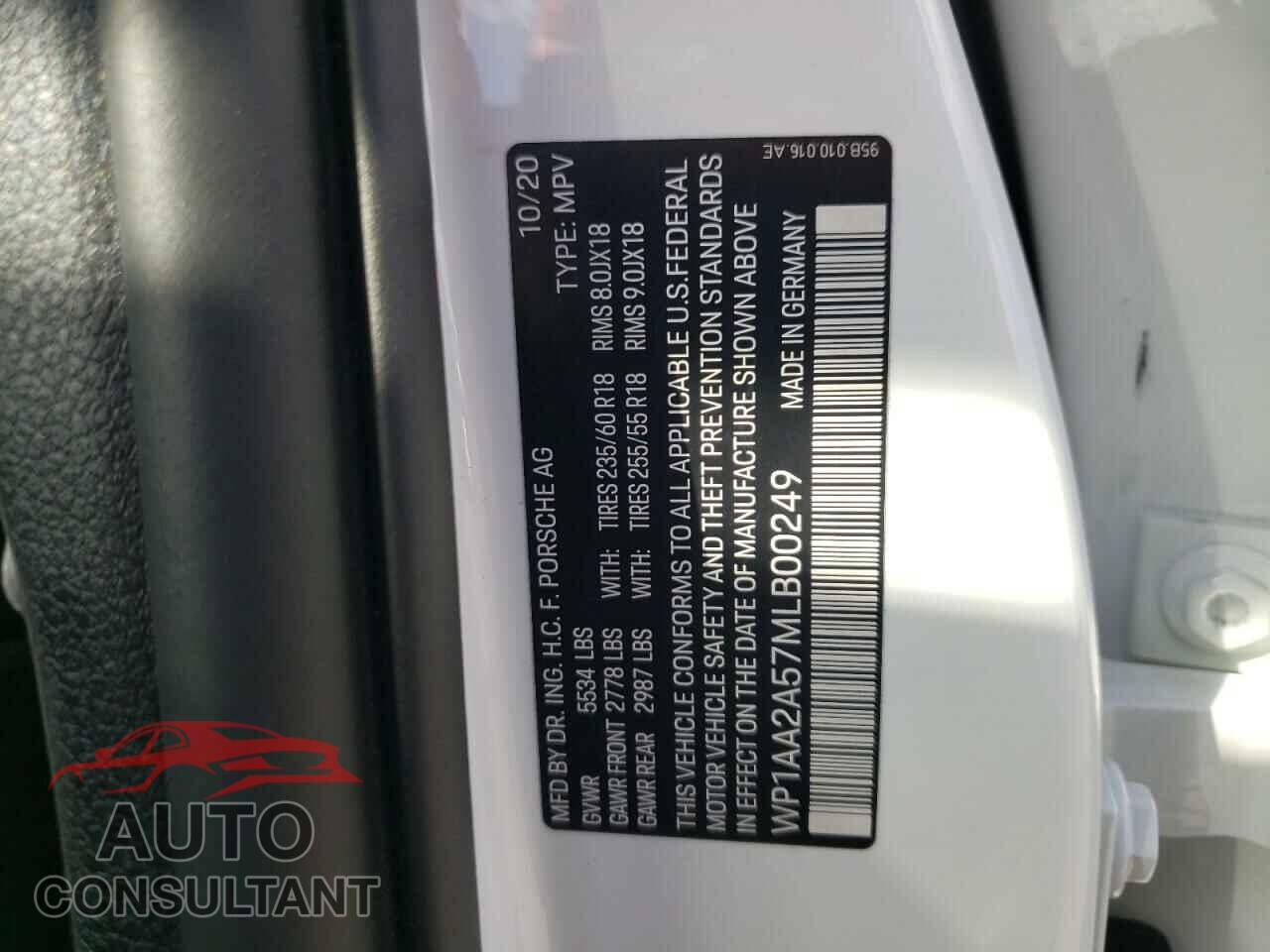 PORSCHE MACAN 2021 - WP1AA2A57MLB00249