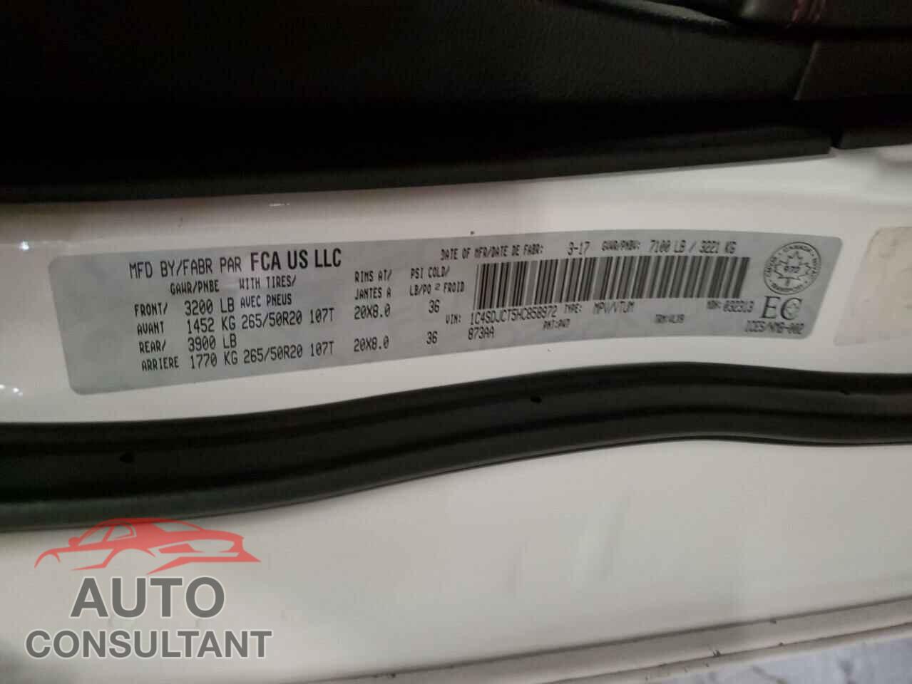 DODGE DURANGO 2017 - 1C4SDJCT5HC858972