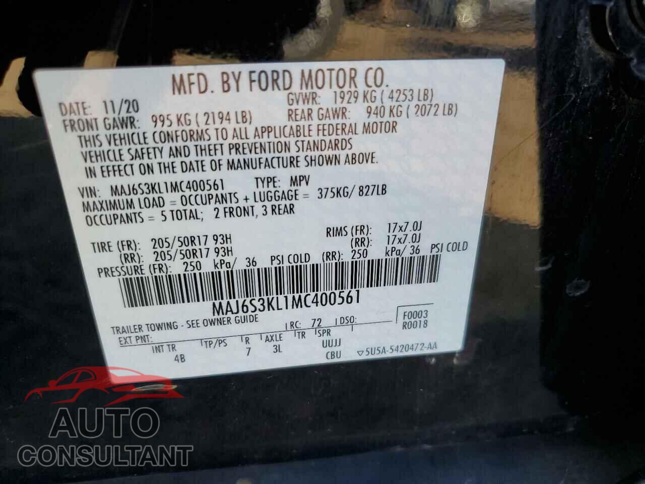 FORD ECOSPORT 2021 - MAJ6S3KL1MC400561