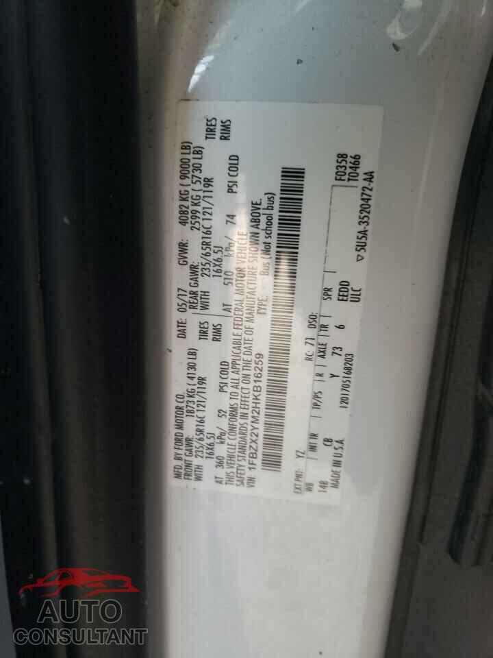 FORD TRANSIT 2017 - 1FBZX2YM2HKB16259