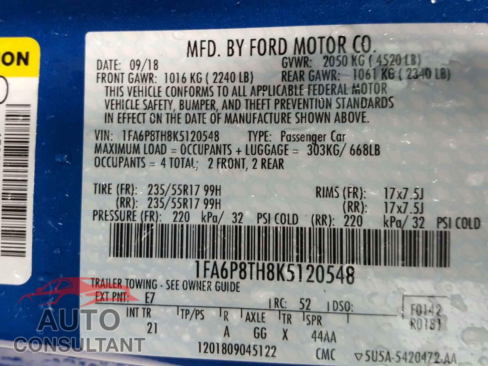 FORD MUSTANG 2019 - 1FA6P8TH8K5120548