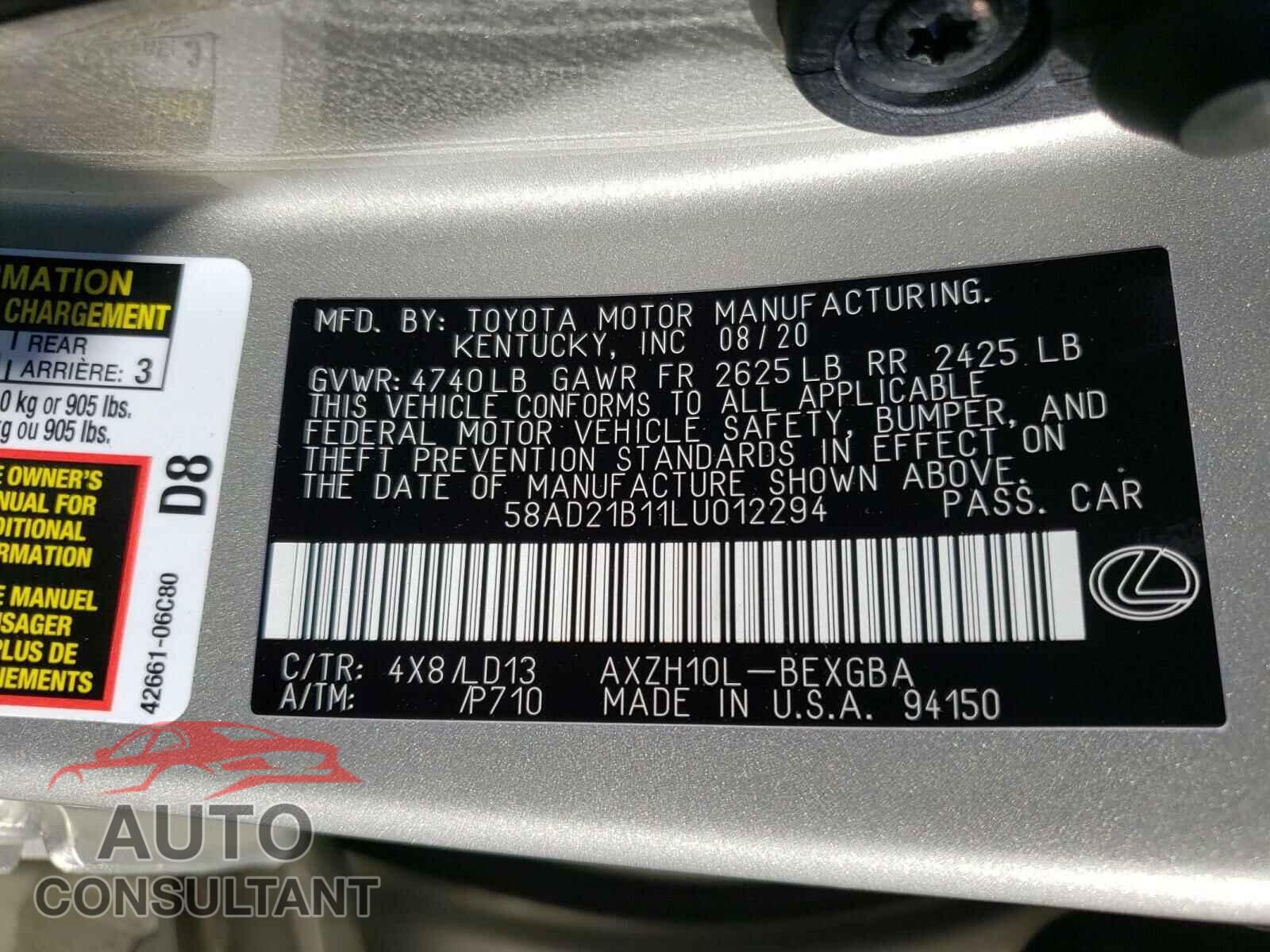 LEXUS ES300 2020 - 58AD21B11LU012294