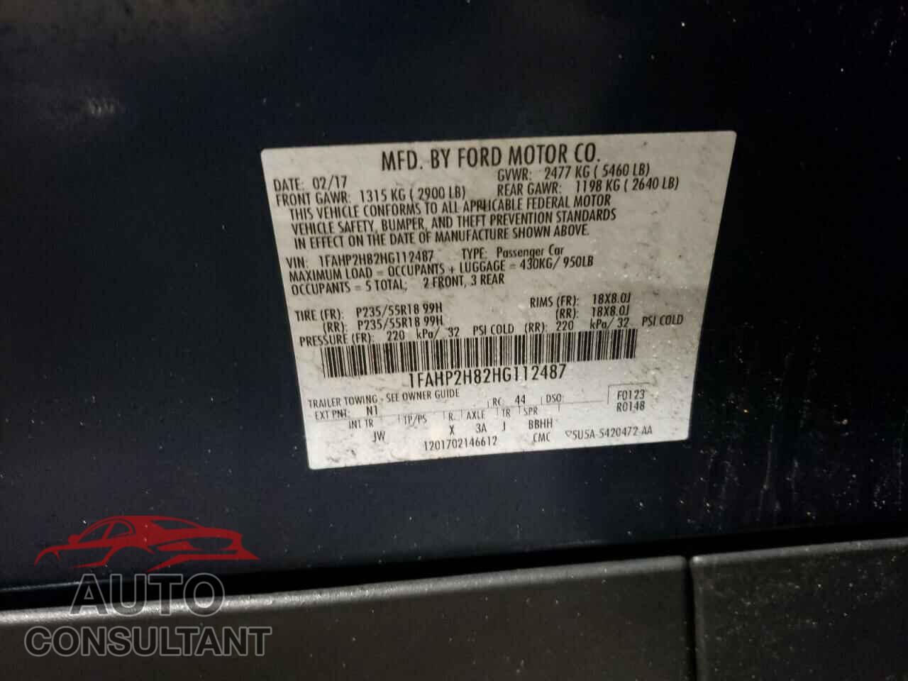 FORD TAURUS 2017 - 1FAHP2H82HG112487