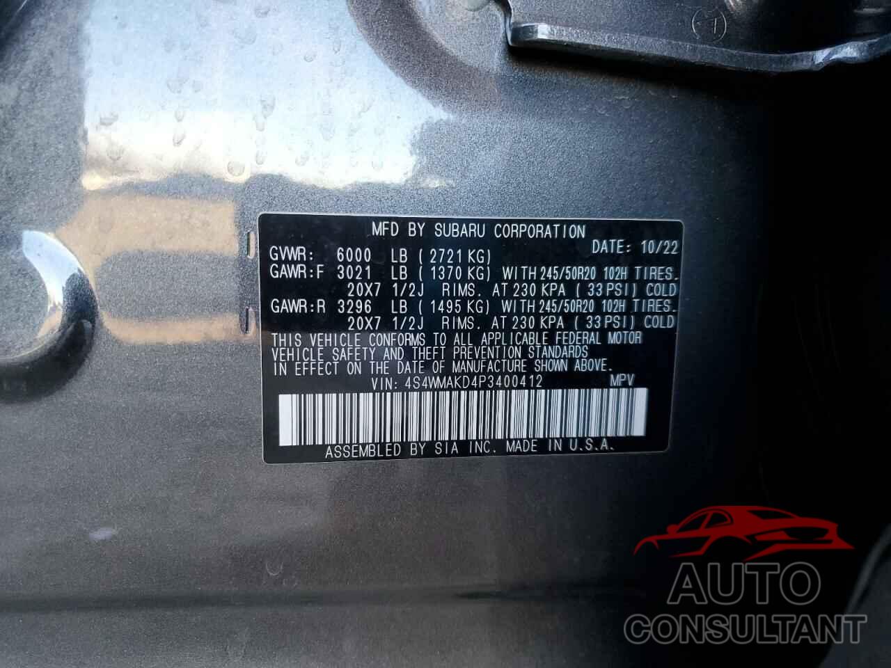 SUBARU ASCENT 2023 - 4S4WMAKD4P3400412