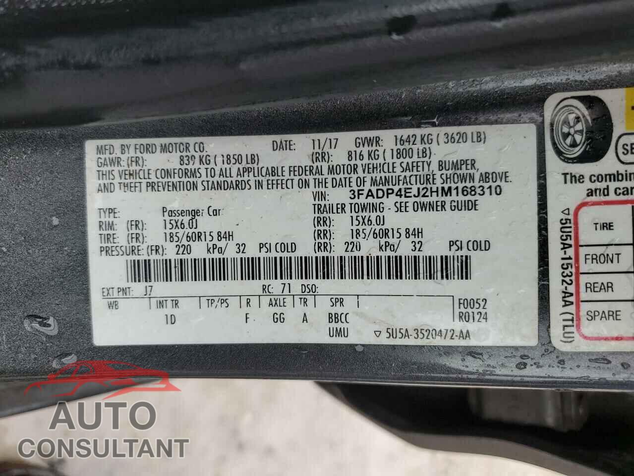 FORD FIESTA 2017 - 3FADP4EJ2HM168310