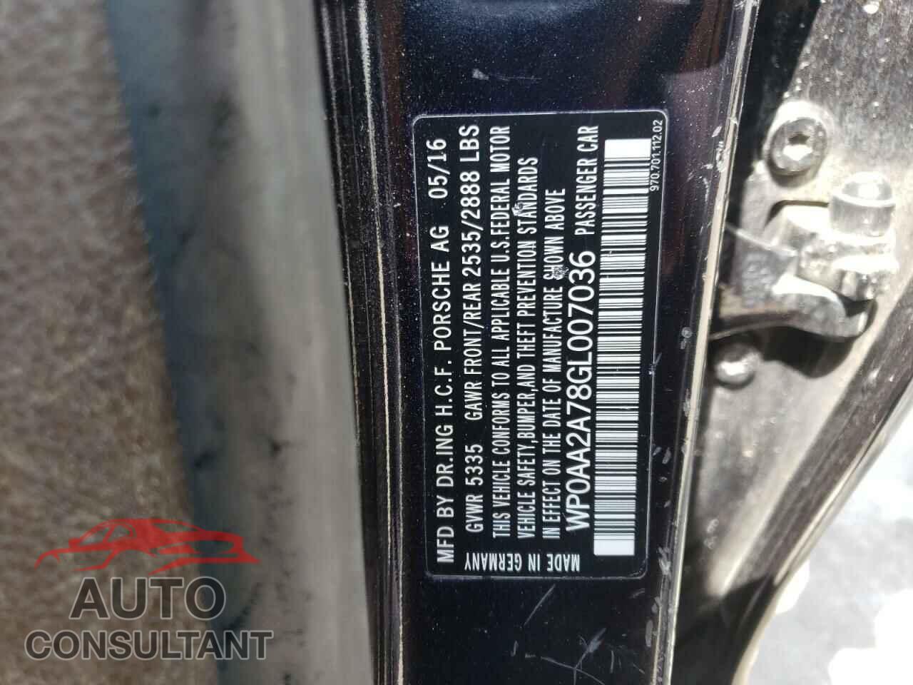PORSCHE PANAMERA 2016 - WP0AA2A78GL007036
