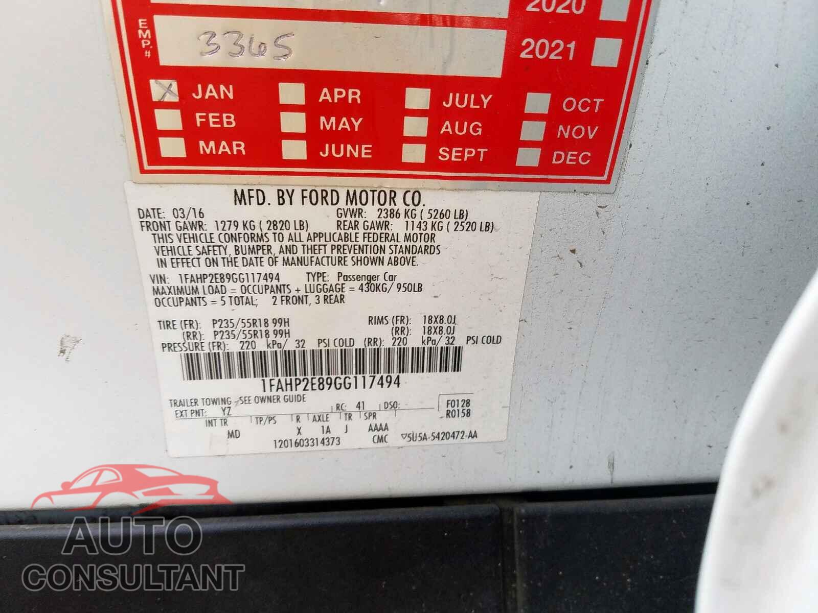 FORD TAURUS 2016 - 1N4BL4BV7LC119981