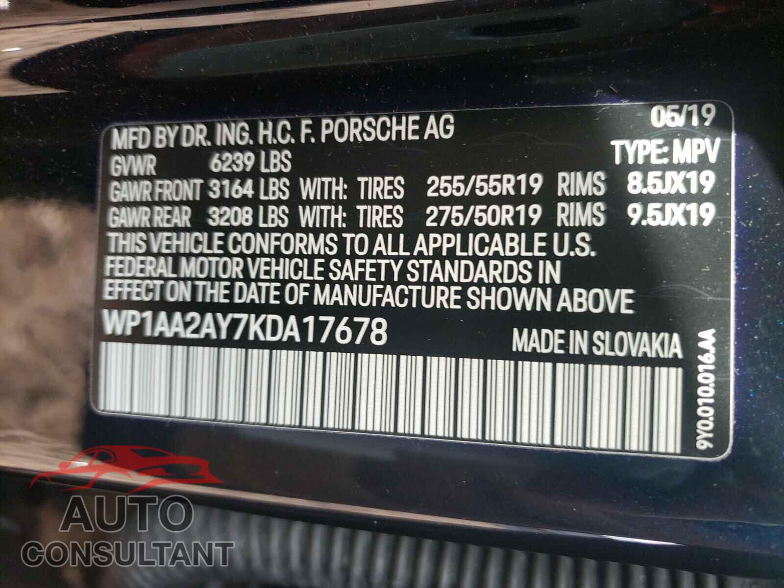 PORSCHE CAYENNE 2019 - WP1AA2AY7KDA17678