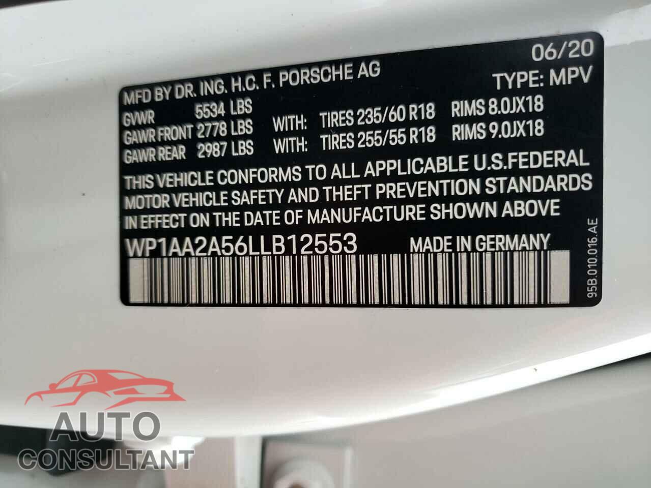 PORSCHE MACAN 2020 - WP1AA2A56LLB12553