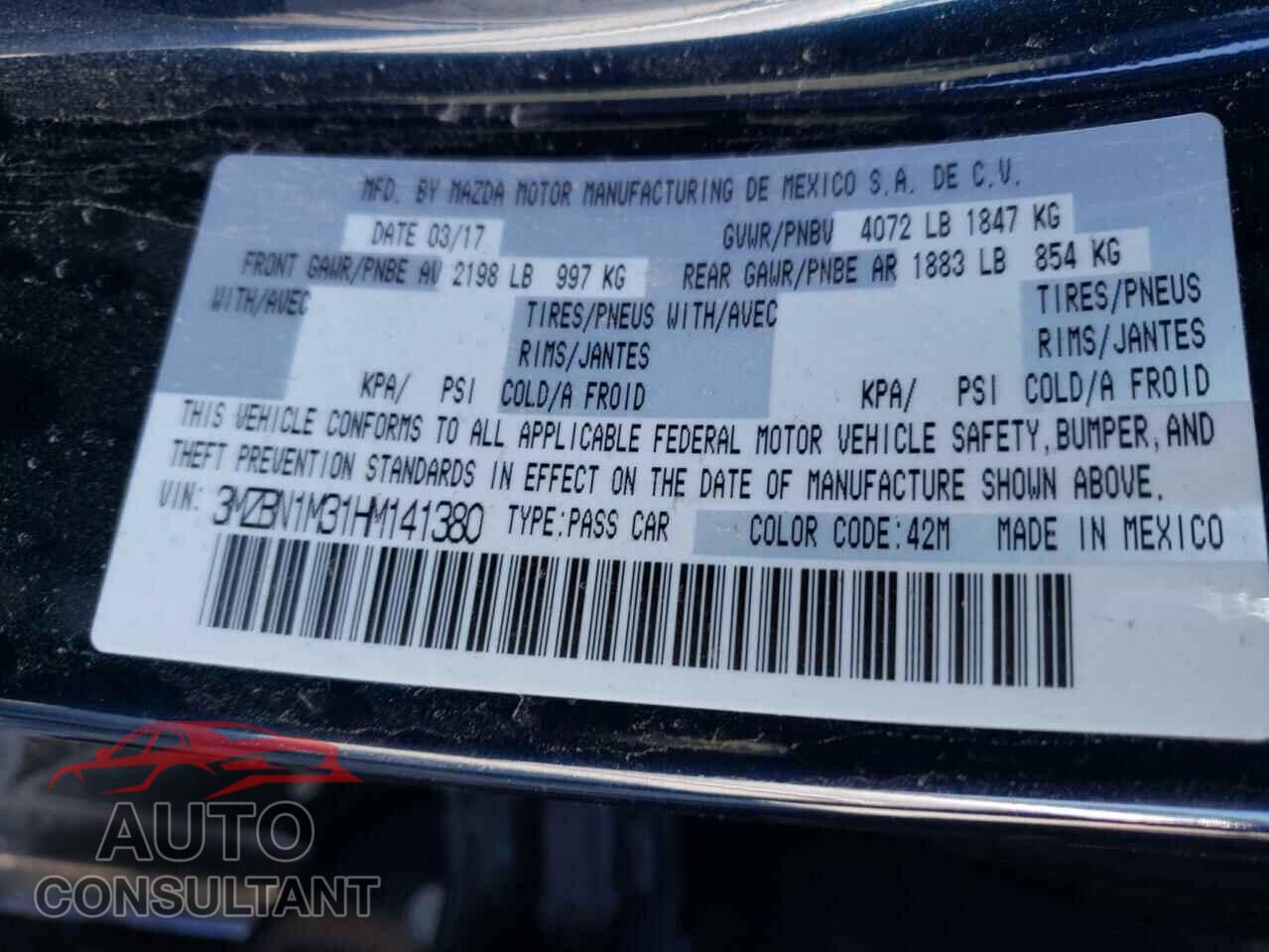 MAZDA 3 2017 - 3MZBN1M31HM141380