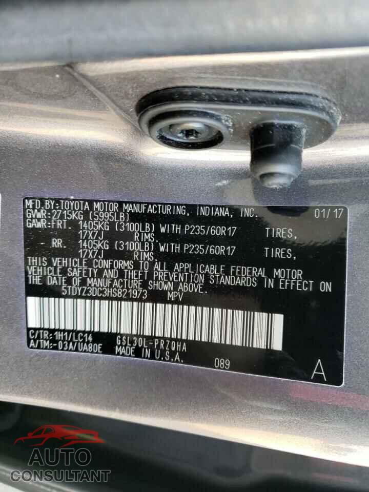 TOYOTA SIENNA 2017 - 5TDYZ3DC3HS821973