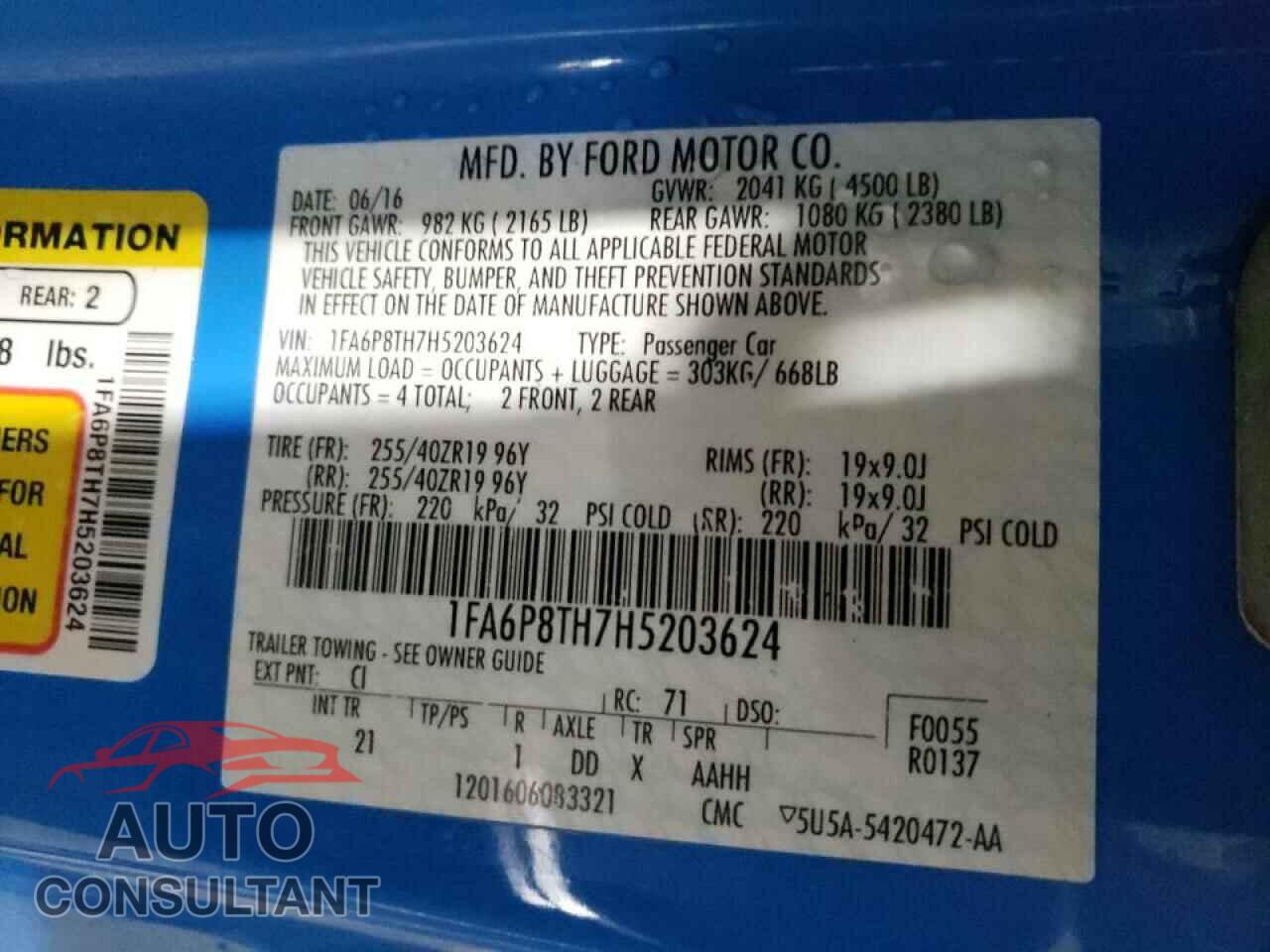 FORD MUSTANG 2017 - 1FA6P8TH7H5203624