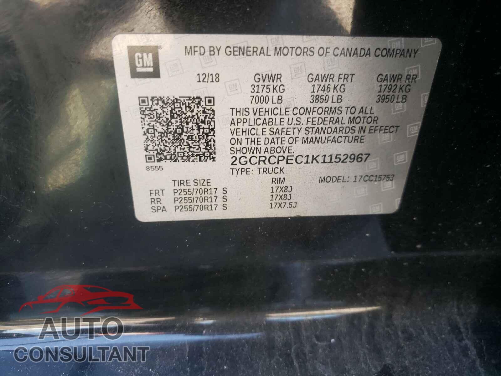 CHEVROLET SILVERADO 2019 - 2GCRCPEC1K1152967