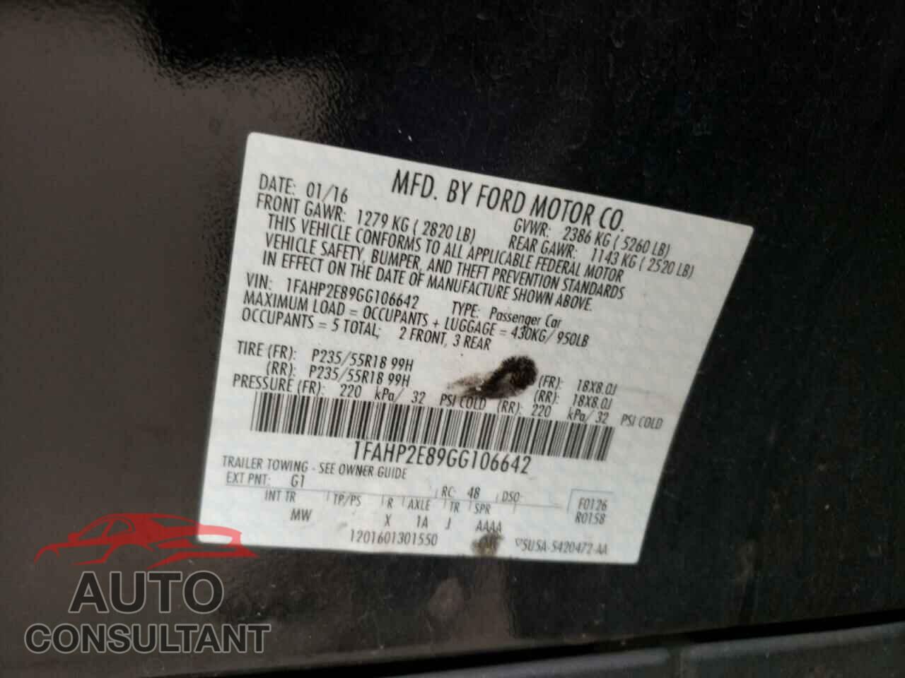 FORD TAURUS 2016 - 1FAHP2E89GG106642