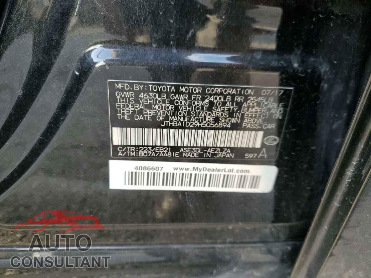 LEXUS IS 2017 - JTHBA1D29H5056894