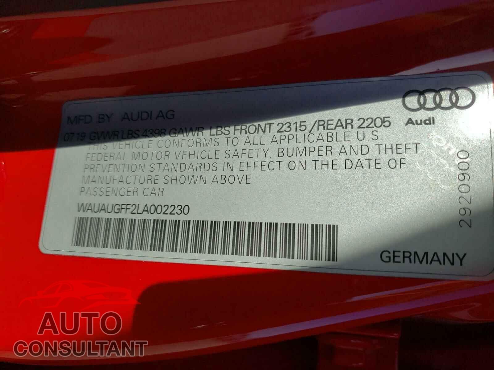 AUDI A3 2020 - WAUAUGFF2LA002230