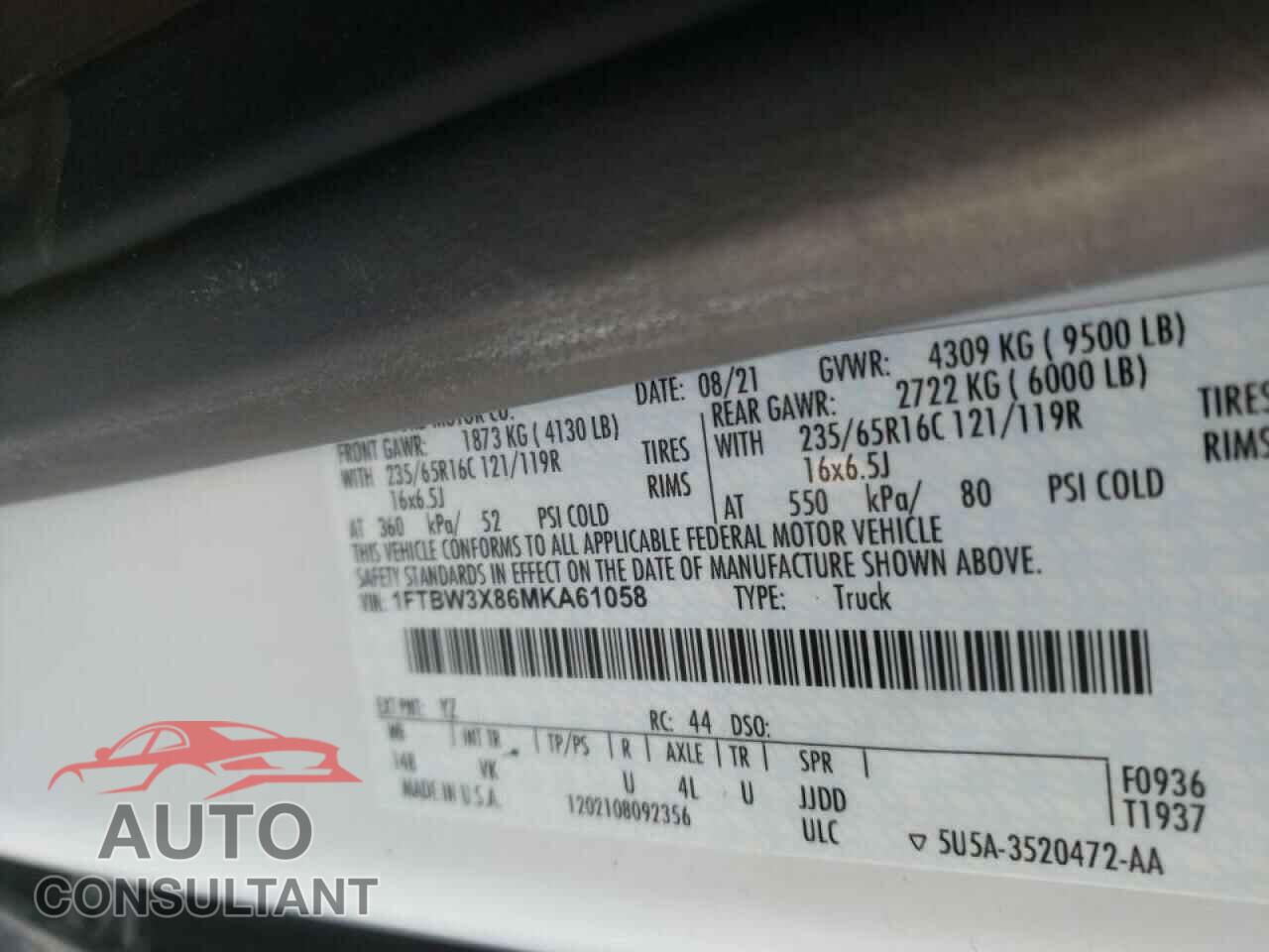 FORD TRANSIT 2021 - 1FTBW3X86MKA61058