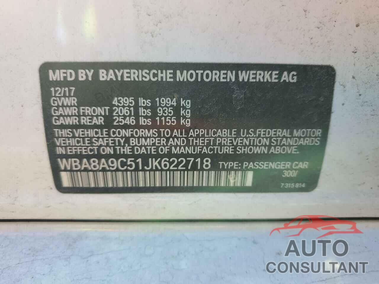 BMW 3 SERIES 2018 - WBA8A9C51JK622718