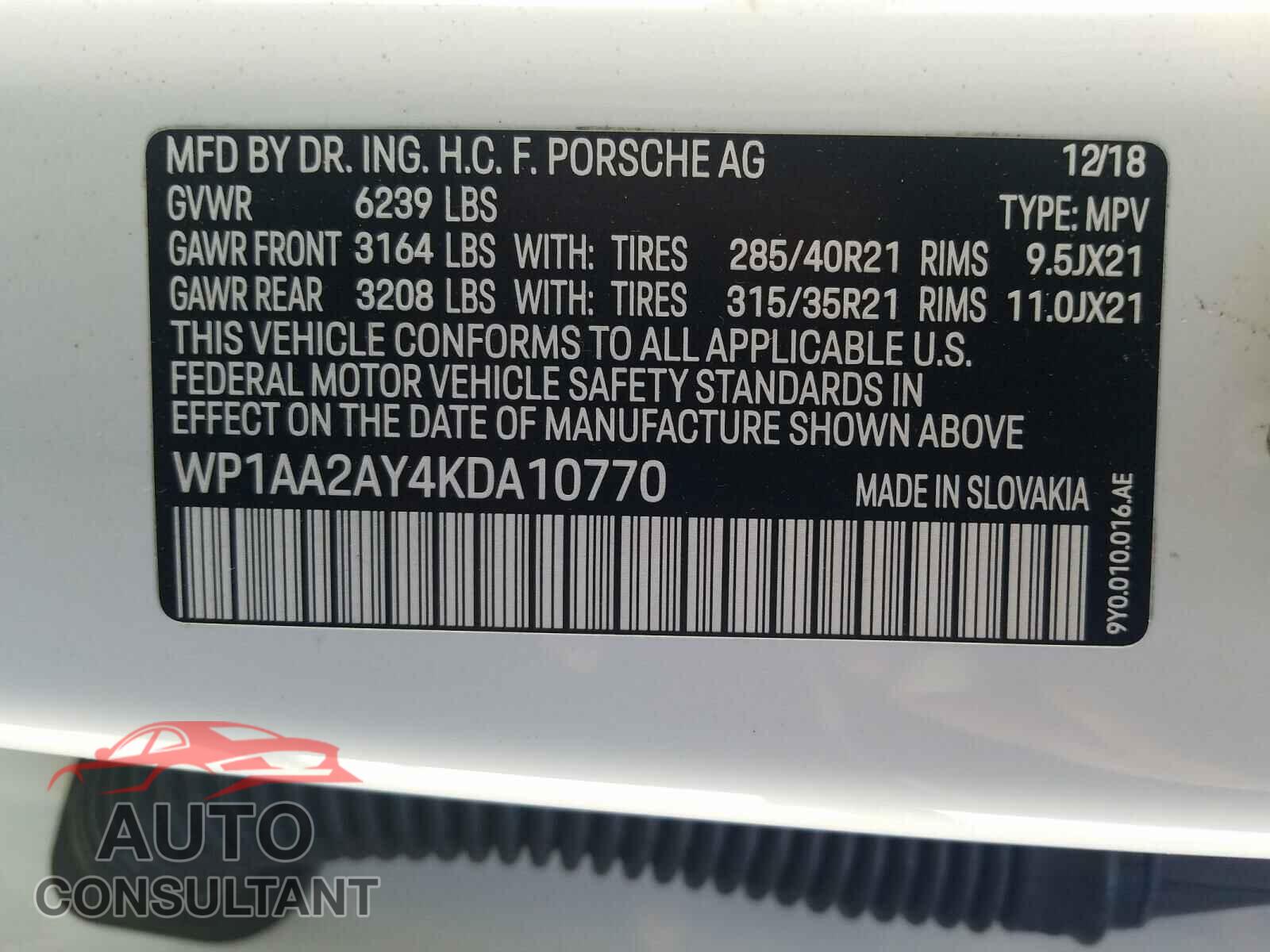 PORSCHE CAYENNE 2019 - WP1AA2AY4KDA10770