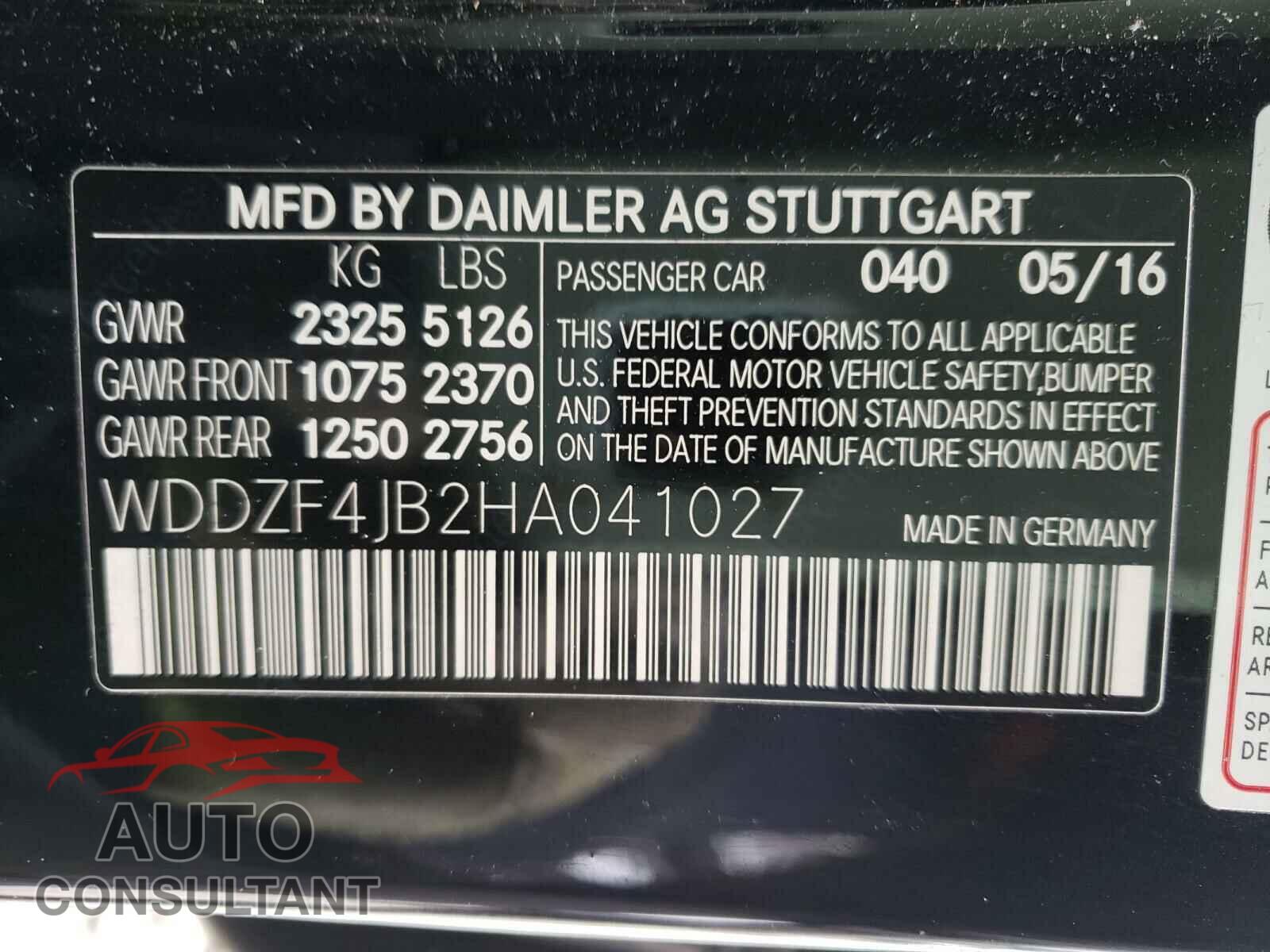 MERCEDES-BENZ E CLASS 2017 - WDDZF4JB2HA041027