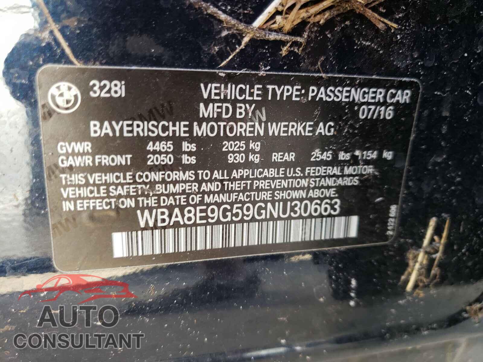 BMW 3 SERIES 2016 - WBA8E9G59GNU30663