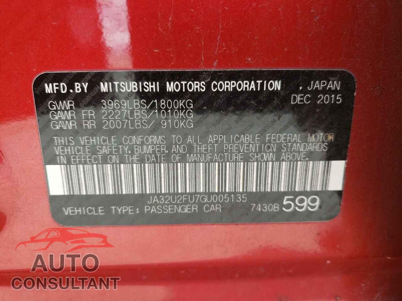 MITSUBISHI LANCER 2016 - JA32U2FU7GU005135